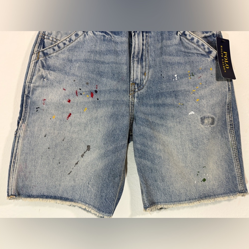 NWT POLO Ralph Lauren Boys Paint-Print Denim Carpenter Short Size 14 - Picture 5 of 11